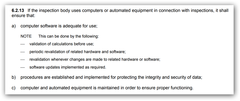 ISO/IEC 17020:2012 § 6.2.13